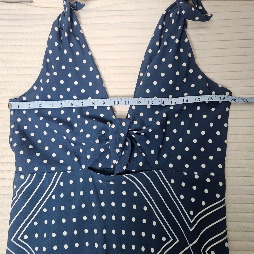 Abercrombie & Fitch Maxi Dress Womens XL Navy Polka Dot Cutout Tie Resort Summer - Picture 5 of 11